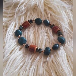 Vintage Blue Stone Women Handmade Fashion Stretchy Bracelet. 🌴
